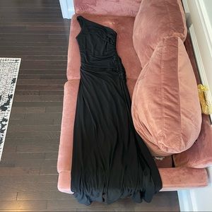 One shoulder long black beaded gown